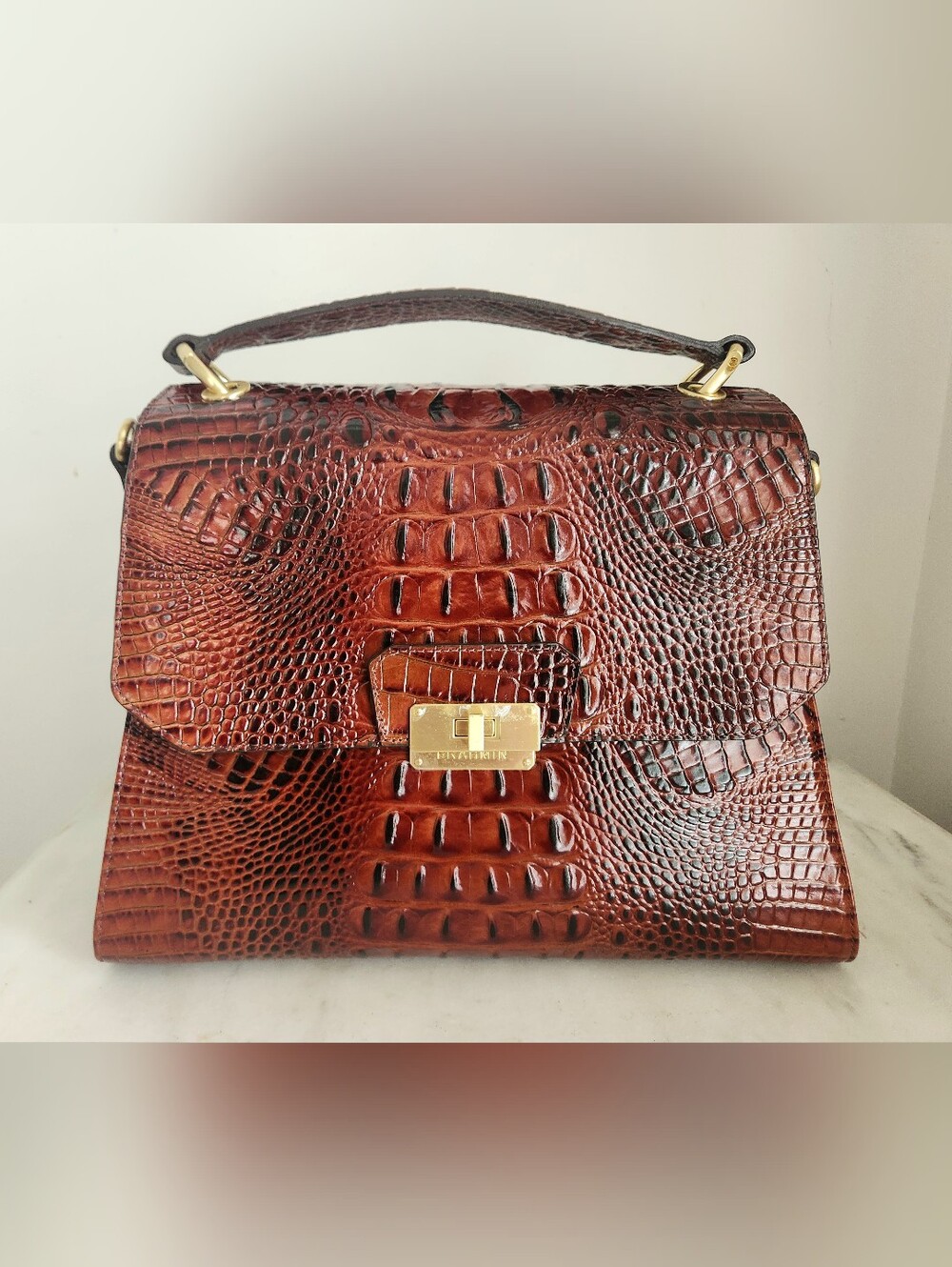 NWT Brahmin Pecan Melbourne Brinley Croc-Embossed Top-Handle Shoulder Bag - Picture 2 of 10